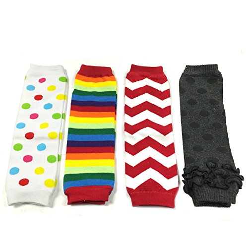 Allydrew Footless Leg Warmers for Babies and Toddlers - Dots, Rainbow Stripe, Chevron, Grey (4 pack)