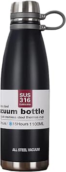 Stainless Steel Water Bottle Standard Mouth Flask, Keeps Liquids Hot or Cold w/Vacuum Insulated for Work, Gym, Travel, Sports 350ml / 500ml / 750ml / 1000ml Black,22.9oz