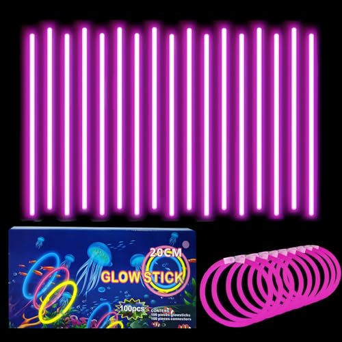 100 Barras Luminosas, Pulseras Fluorescentes y 100 Conectores, Neon Kits para Crear Collares Accesorios, Rosa Varillas Brillantes para, Fiesta, Nochevieja, Navidad, Boda, Cumpleaños, Halloween