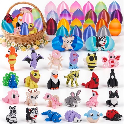 Image of YILCER Mini 3D Printed Animals with Eggs Flexible Articulated Fidget Wigglitz Toys Cute Pocket Pets Party Favors Treasure Box Toys for Classroom Goodie Bags Fillers Carnival Prizes Rewards