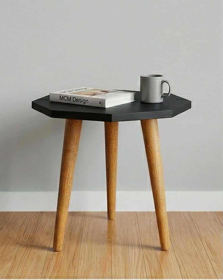 Image of Furniture Cafe Octagon Accent Side Table - Modern Geometric End Table with Solid Wood Legs for Living Room, Bedroom, Balcony & Office (White Top)