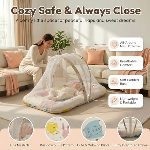 Image of StarAndDaisy 3 in 1 Baby Bedding Set for New Born Baby, Bed Mattress with Mosquito Net & Neck Pillow, Sleeping Nest Travel, Infant Toddler Bed Set Gifts for Baby Boy Girl 0-12 Months.