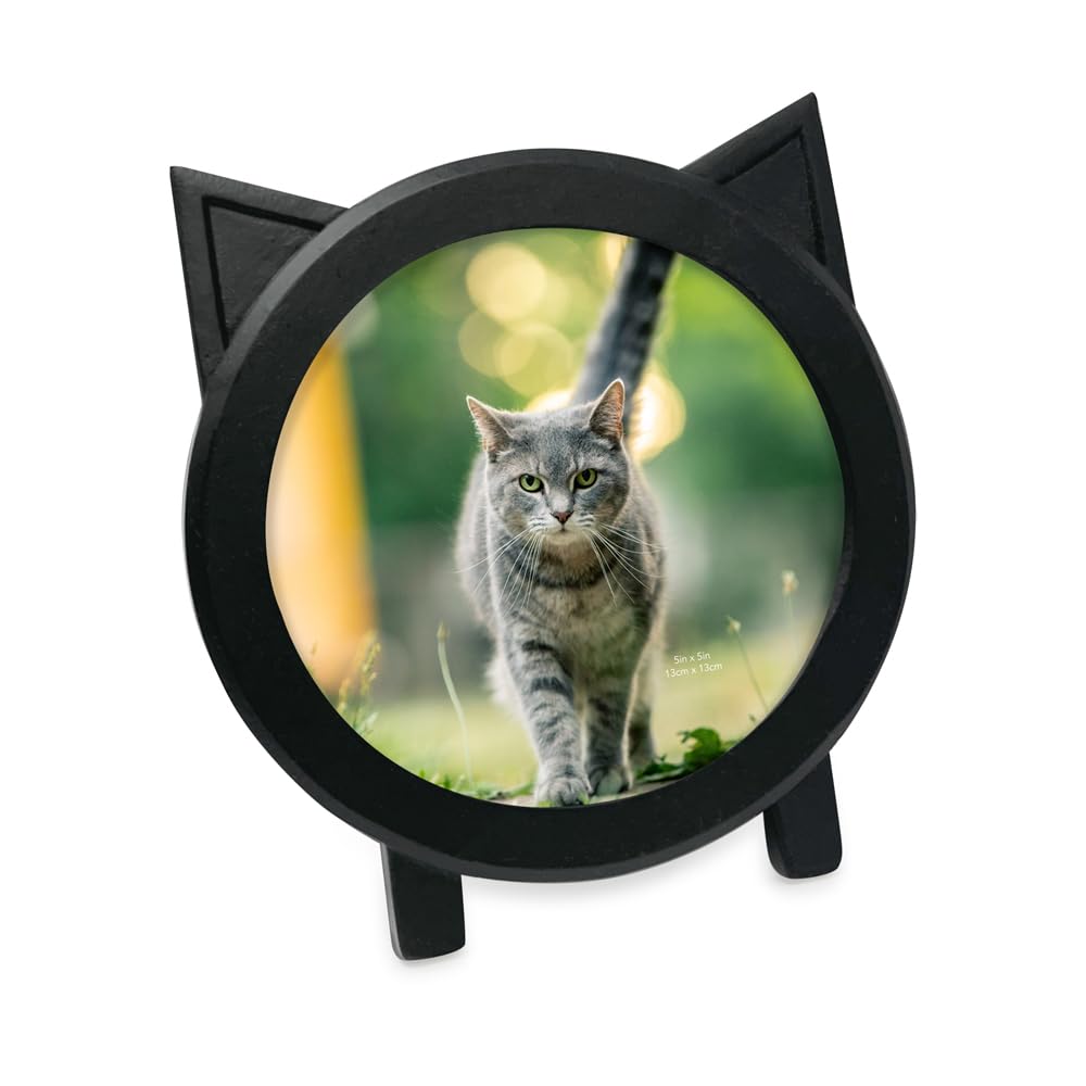 Cadre photo rond en résine haute finition avec oreilles de chat noir