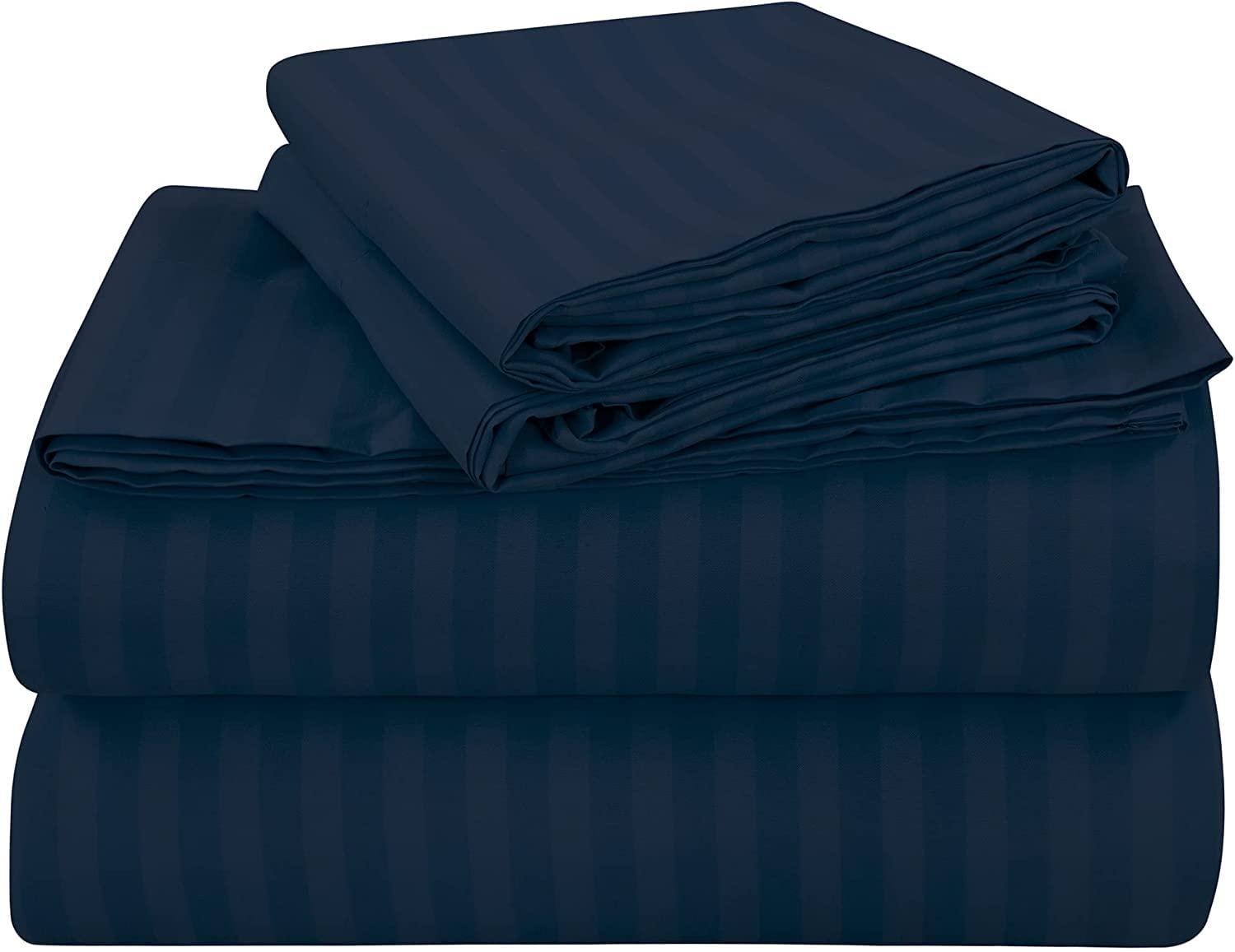 100% Long Staple Egyptian Cotton 4 Piece Sheet Set + 1 Duvet Cover with Zipper, 400 Thread Count Bedding with 32cm Deep Pocket Fitted Sheet - Navy Blue Stripe, King Size 5 Piece Sheet Set. — image 1