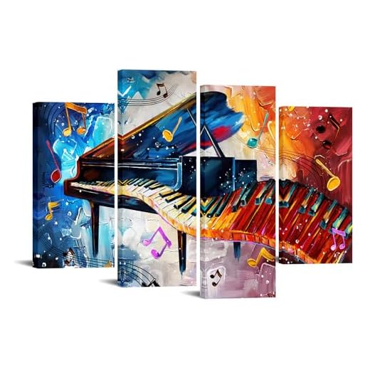 Biuteawal 4 Pcs Piano Canvas Prints Red Blue Musical Note Wall Art Piano Keys Pictures Prints Music Room Decor Framed Ready to Hang