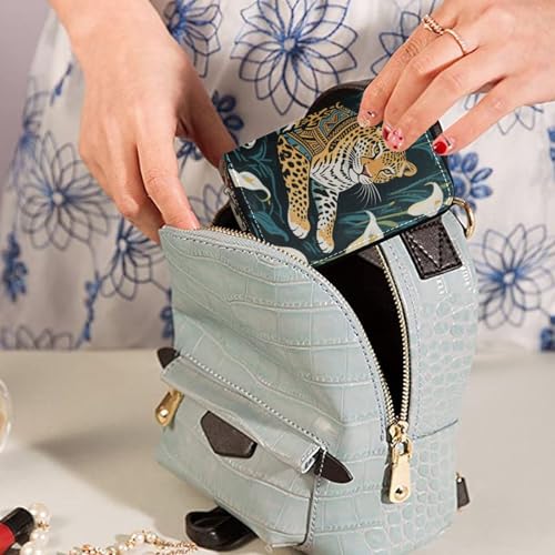 Tribal Style Leopard White Calla Lily leather card holder wallet for women With 9 cards slot RFID Blocking card holder women with zipper 5