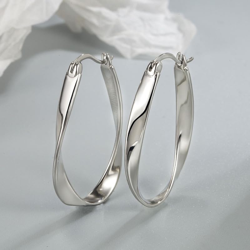 Sterling Silver Post Twist Hoop Earrings For Women Elegant Geometric Female Mobius Hoop Earring Jewelry Gift - Image 4