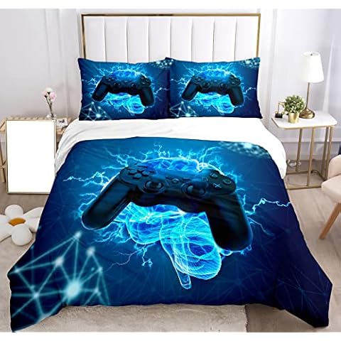 Bedding Sets Kids Gamepad,Bedding Set Boys Gamepad Bedding Set Bedding Set 3D Effect Gamepad Print Microfiber Duvet Cover and Pillow Case 50x75cm. (Style D, 220x240 cm) Cover