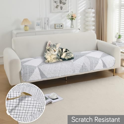 Image of HOKIPO 'Elira Series' Water Repellent + Waterproof Quilted Sofa Mats | Make Your Own Sofa Cover Set | Length 110cm - Snow White Black Geometry (AR-5244-C9)