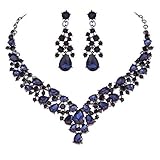 Molie Austrian Rhinestone Crystal Wedding Gown Prom Ball Necklace Earrings Jewelry Set for Brides Dress(Navy Blue)