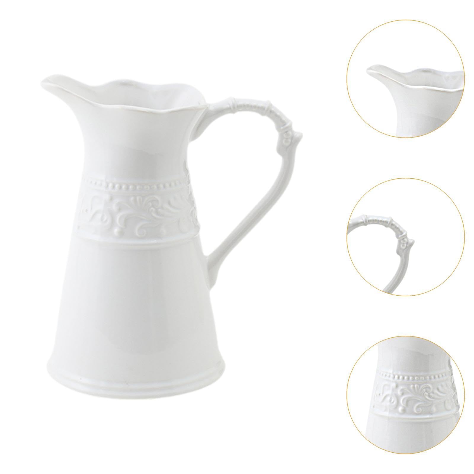Rustikale Keramikvase, Krug mit, Vielseitiges Und Elegantes Tischornament, Weißer Krug für Die Dekoration von Zuhause Und Bücherregal, hohe Stile