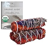 Ancientveda White Sage Dragon's Blood Smudge Sticks with Flowers 3 Pack for Cleansing, Meditation,...