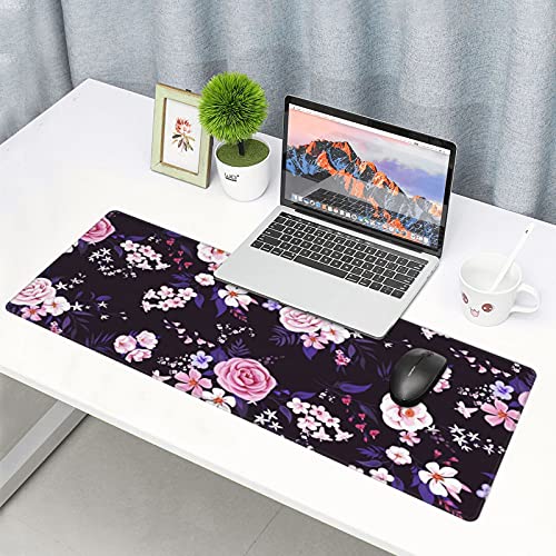 Image of Flower Gaming Mouse Pad 31.5x11.8 Inch with Stitched Edges Extended Waterproof Floral Desk Pads Non-Slip Rubber Base Large Keyboard Mat Computer Gaming Mousepad for Work /Office /Home