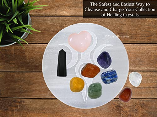 Image of Crystal Heaven Certified Selenite Crystal Charging Plate, 3 Inch Engraved Goddess Selenite Plate For Crystal Cleansing Re-Energy Work, Meditation And Pooja