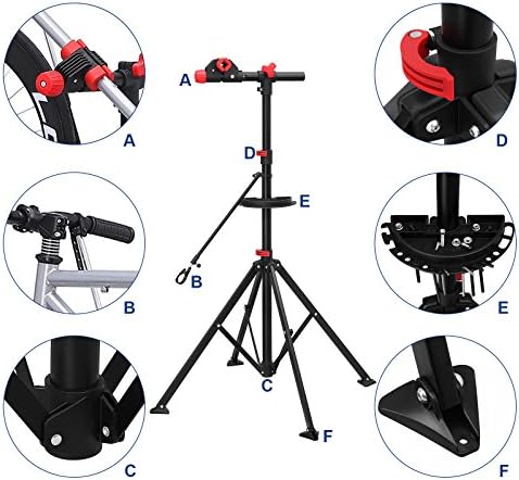 SONGMICS Heavy Duty Bike Mount Stand Professional Telescopic Bike Bicycle Mount Stand with Magnetic Tool Tray, Workshop, Garage, Portable, Black/Red SBR02B