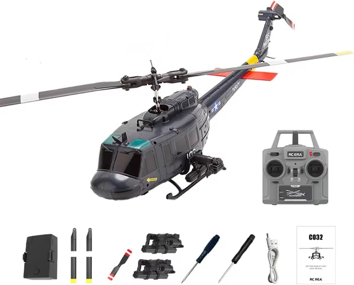 UH-1 Huey RC Helicopter, 1/48 2.4G 6CH Flybarless RC Helicopter Model with Optical Flow Positioning, Outdoor Airplane for Beginner (RTF Version)