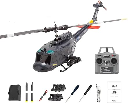 UH-1 Huey RC Helicopter, 1/48 2.4G 6CH Flybarless RC Helicopter Model with Optical Flow Positioning, Outdoor Airplane for Beginner RTF Version