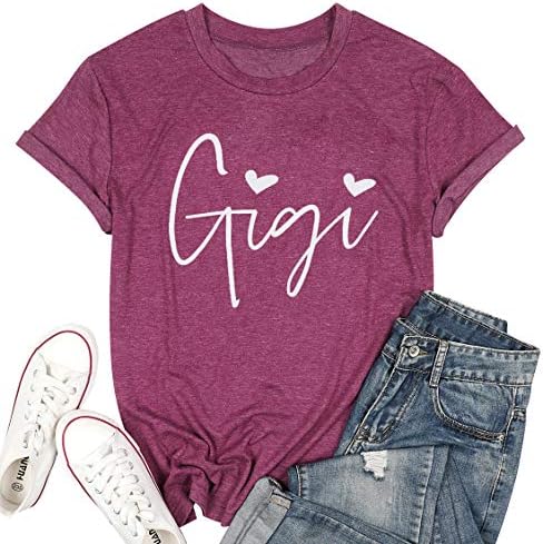 ALLTB Gigi Shirts Women Gigi Heart Graphic Tshirts Cute Grandma Shirt Nana Gifts Tops Casual Holiday Short Sleeve Tee