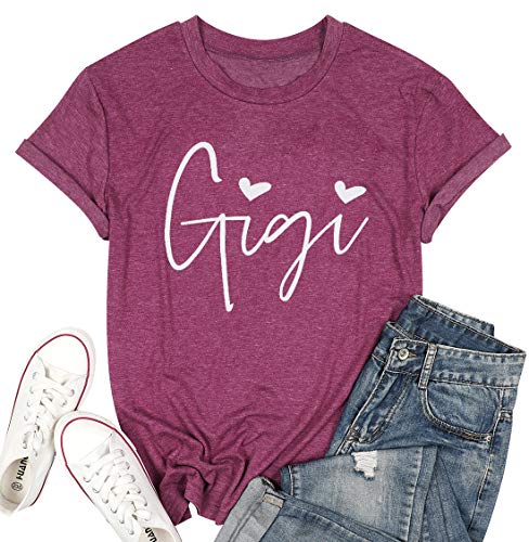 ALLTB Gigi Shirts Women Gigi Heart Graphic Tshirts Cute Grandma Shirt Nana Gifts Tops Casual Holiday Short Sleeve Tee