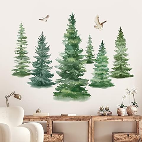 Decalmile Watercolor Pine Trees Wall Decals Cover