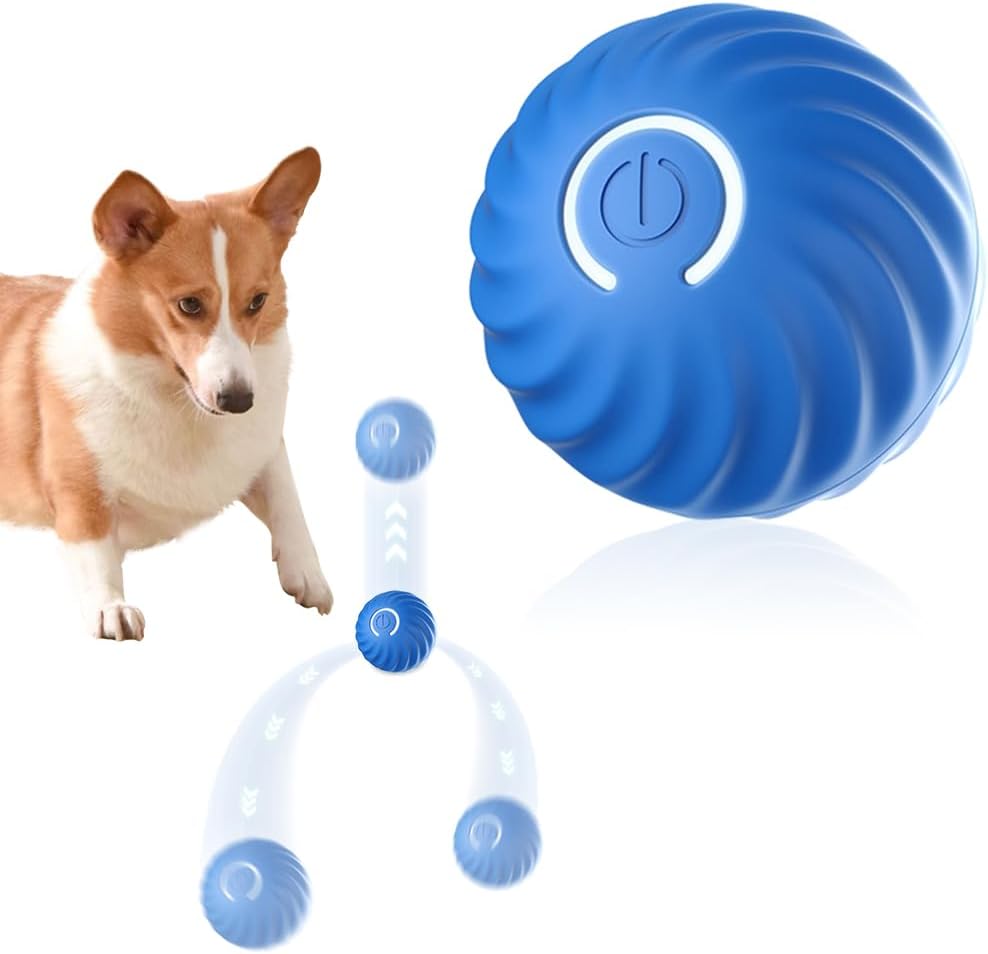 Dog Self Rolling Ball,Smart Interactive Dog Toys, USB Rechargeable Motion Activated Rolling Dog Balls with LED Flash Light, Durable Automatic Dog Ball Launcher Moving Pet Toy for Boredom Relief