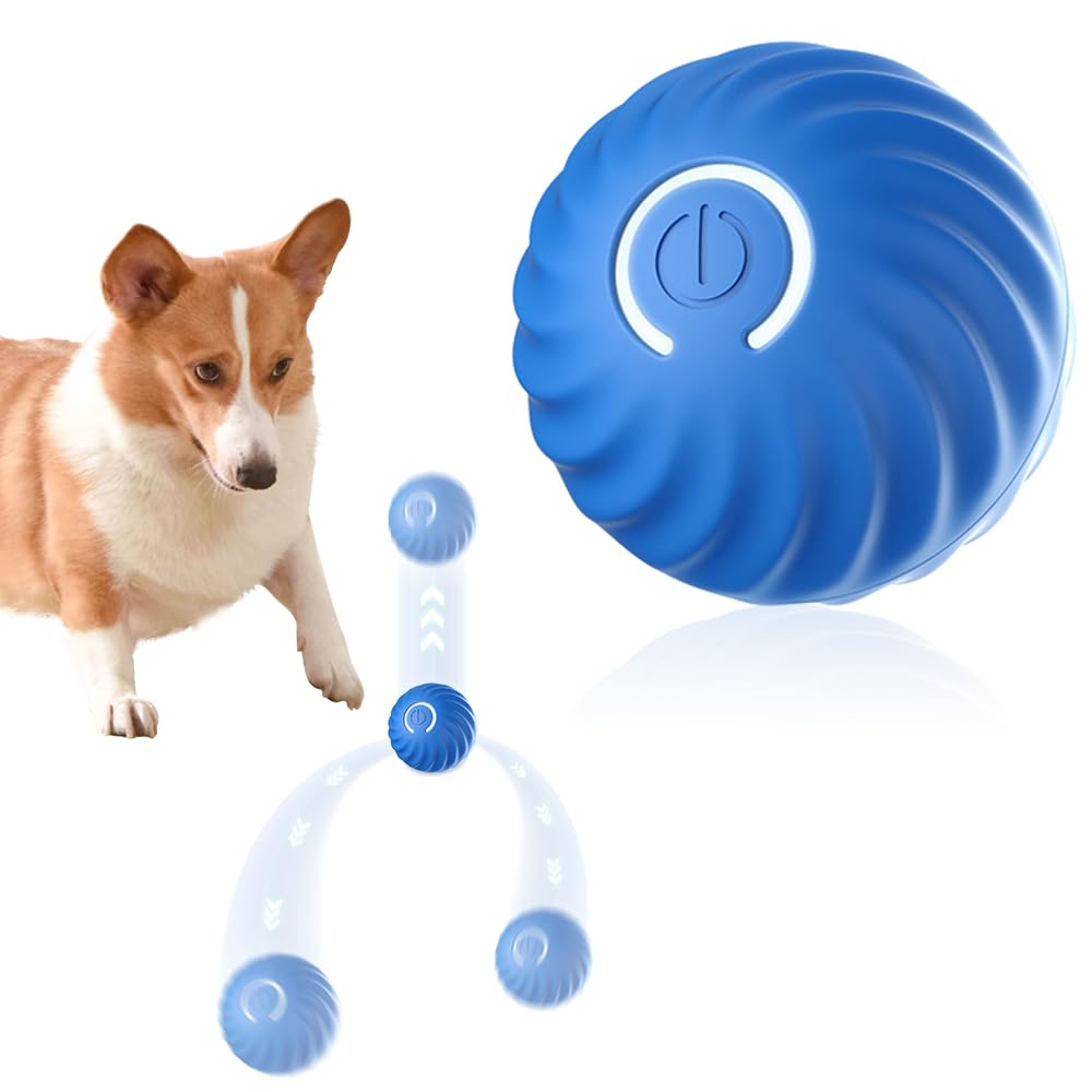 Dog Self Rolling Ball,Smart Interactive Dog Toys, USB Rechargeable Motion Activated Rolling Dog Balls with LED Flash Light, Durable Automatic Dog Ball Launcher Moving Pet Toy for Boredom Relief