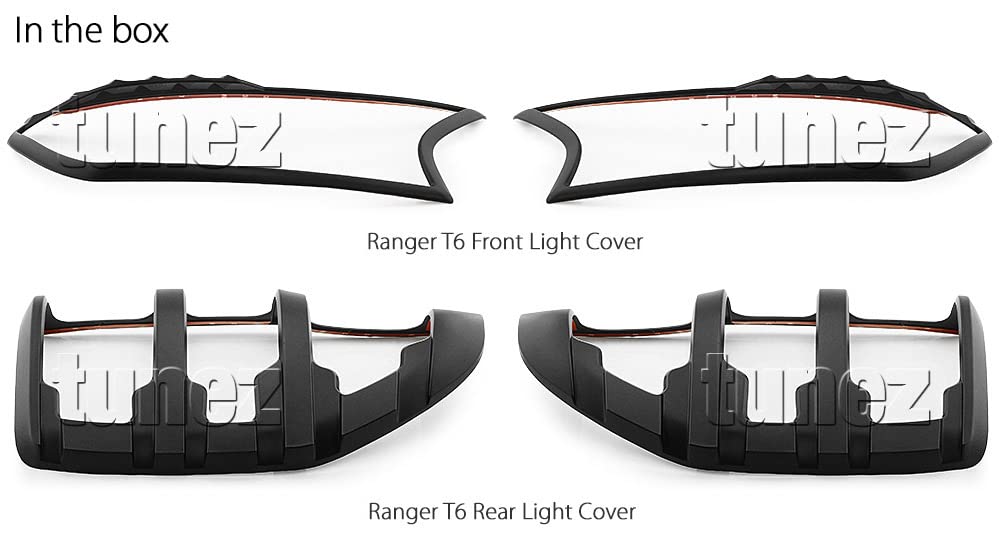 TUNEZ® Osłony reflektorów i świateł tylnych kompatybilne z Ford Ranger PX T6 Wildtrak XL XLT Limited 2 XLS Mk2 Mk3 rok 2016-2019 przednia i tylna lampa matowa czarna osłona