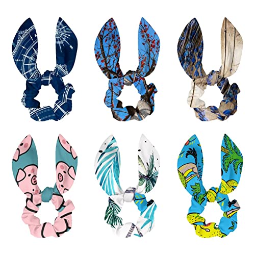 Lot de 6 foulards à cheveux avec nœud en ruban pour queue de cheval