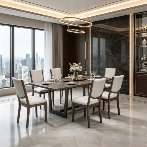Merax 7-Piece Extendable Dining Set with 6 Upholstered Chairs, Espresso by Merax - Used condition - Image 3