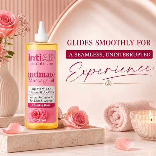 Image of Rose Intimate Massage Oil. Luxuriously Scented Self-Care Oil for Personal Moments. Sensual Touch for ultimate Pleasure & Relaxation - 200ml.