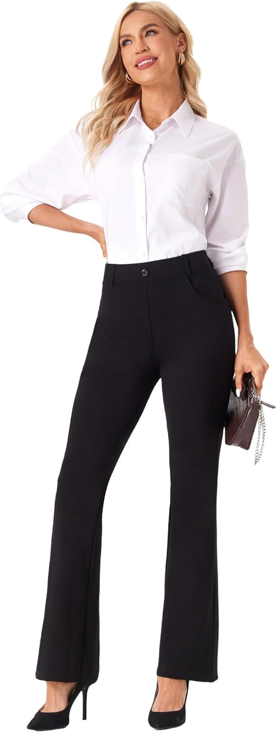 viehunt Womens Straight Leg Stretchy Dress Work Pants Business Office Casual Slacks with Pockets - Image 4