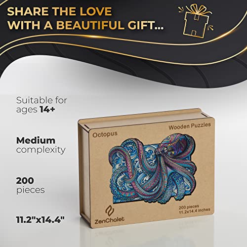 Zenchalet Sea Octopus Jigsaw Puzzles For Adults 200 Piece - Unique Wooden Puzzles thumb #2
