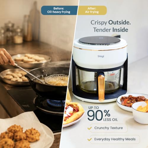 Image of Stegl Glass Air Fryer - 4L Transparent Cooking Window | Toxin-Free Air Fryer for Home with Digital Touch Control, 7 Preset Modes, 1200W Power, Compact Design, 1 Year Warranty