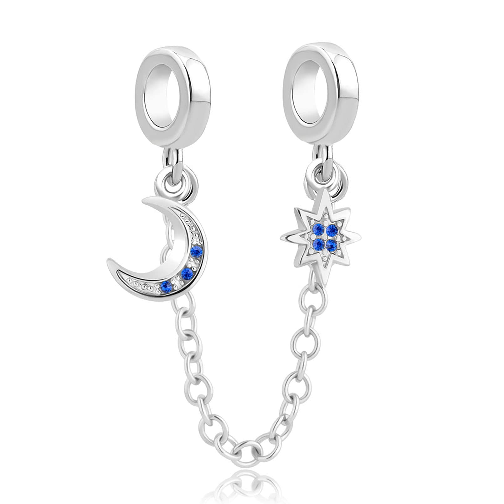 MiniJewelryBlue CZ Moon Star Link Chain Charm fits Pandora Charms Bracelets  Gift for Women Daughter Birthday Christmas