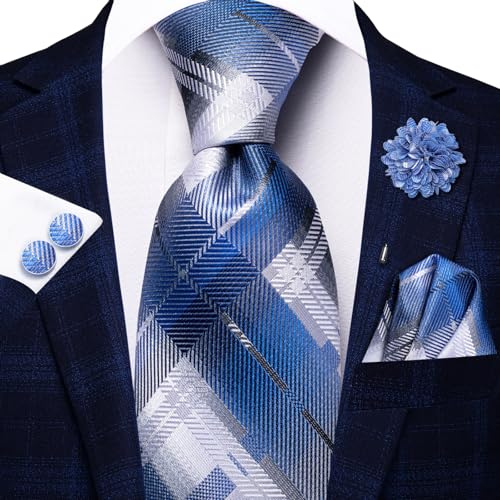 Image of Hi-Tie Men's Silk Ties Formal Woven Classic Necktie Pocket Square Cufflinks Lapel Pin Set Wedding Business