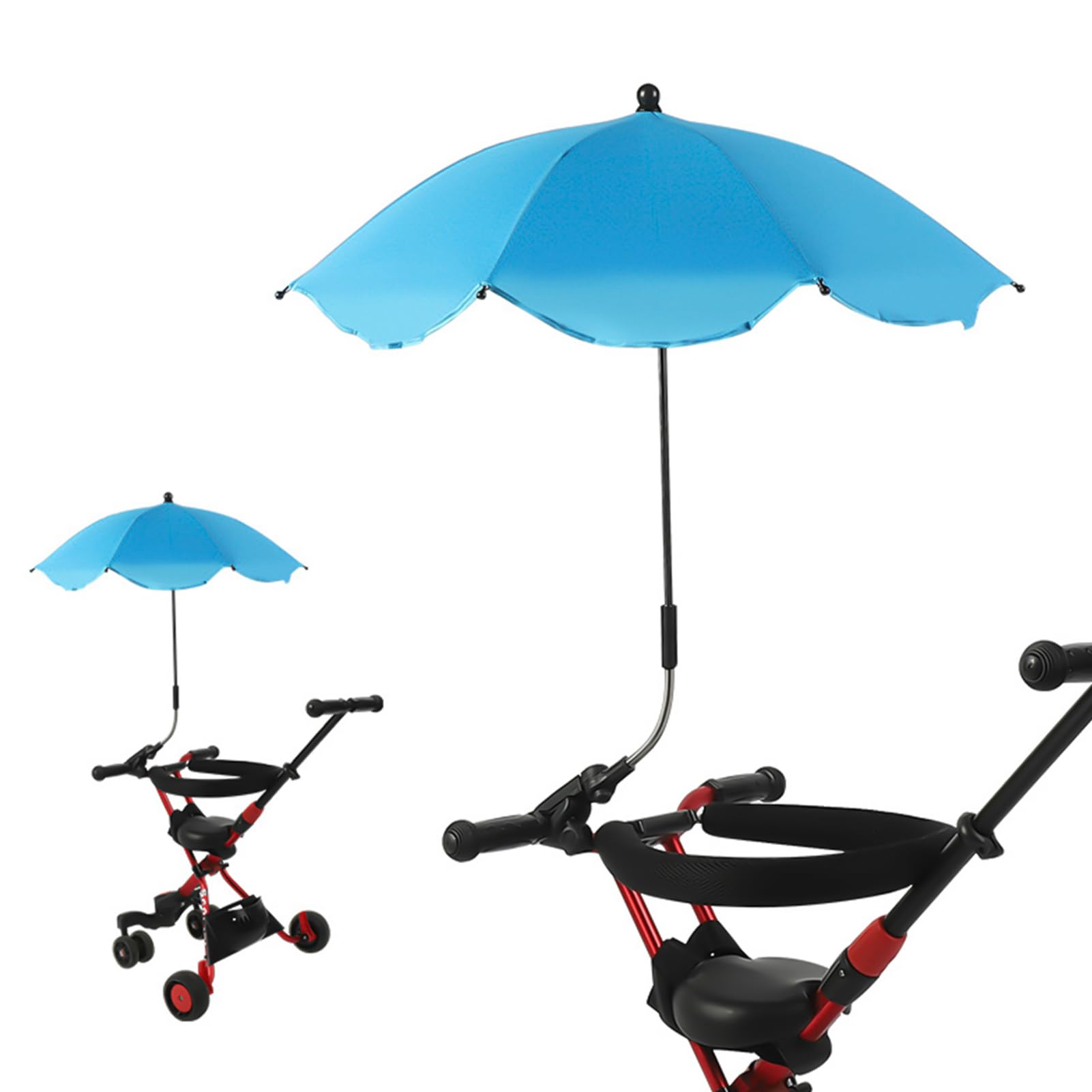 Skeadex Parasol Sun Protection for Prams, Prams, Parasol with Universal Clip, Diameter 78 cm, 360° Adjustable, UV Protection 50+, for Round and Oval Tubes, blue, S