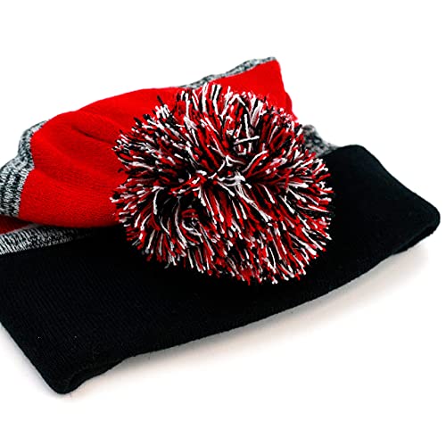 The Hat Depot Winter Soft Unisex Pom Pom Plain Knit Beanie Skully Hat (Black And Red With Pom) #TOP3