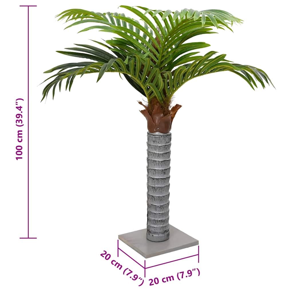 Palma artificiale con 6 foglie, 100 cm, in PEVA, tronco in legno di abete, decorazione per soggiorno, ufficio, balcone e terrazza, con base stabile