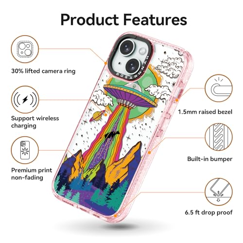Coque rose pailleté iPhone 15 Rosarnnah protection rigide