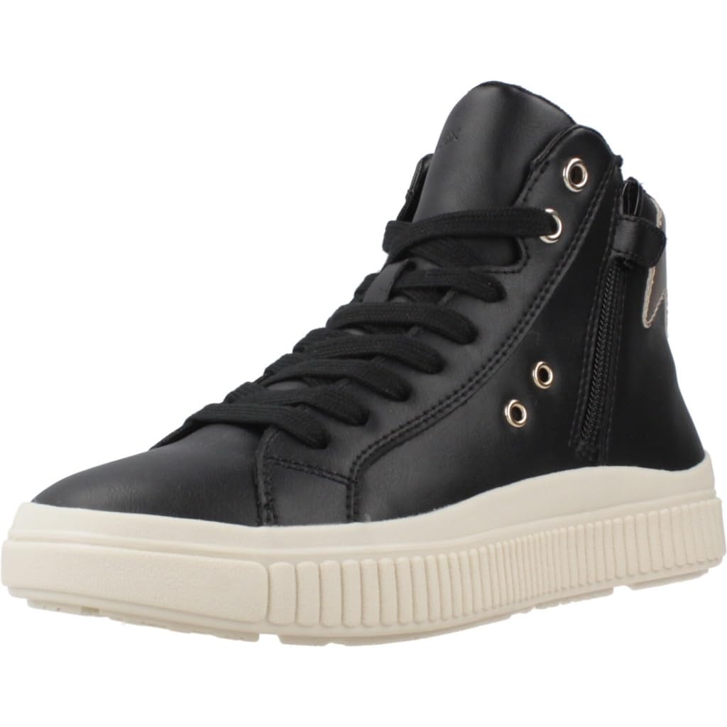 Geox J LAQUINNY Girl Sneaker, Black/Platinum, 1.5 UK