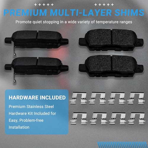 Image of Brake Pads Rear Set Compatible with Juke Altima Maxima Murano Pathfinder Quest Sentra, Suzuki Grand Vitara, Infiniti EX35 EX37i FX35 FX37 M35 QX60 Q50 Rear Brakes Semi-Metallic D905
