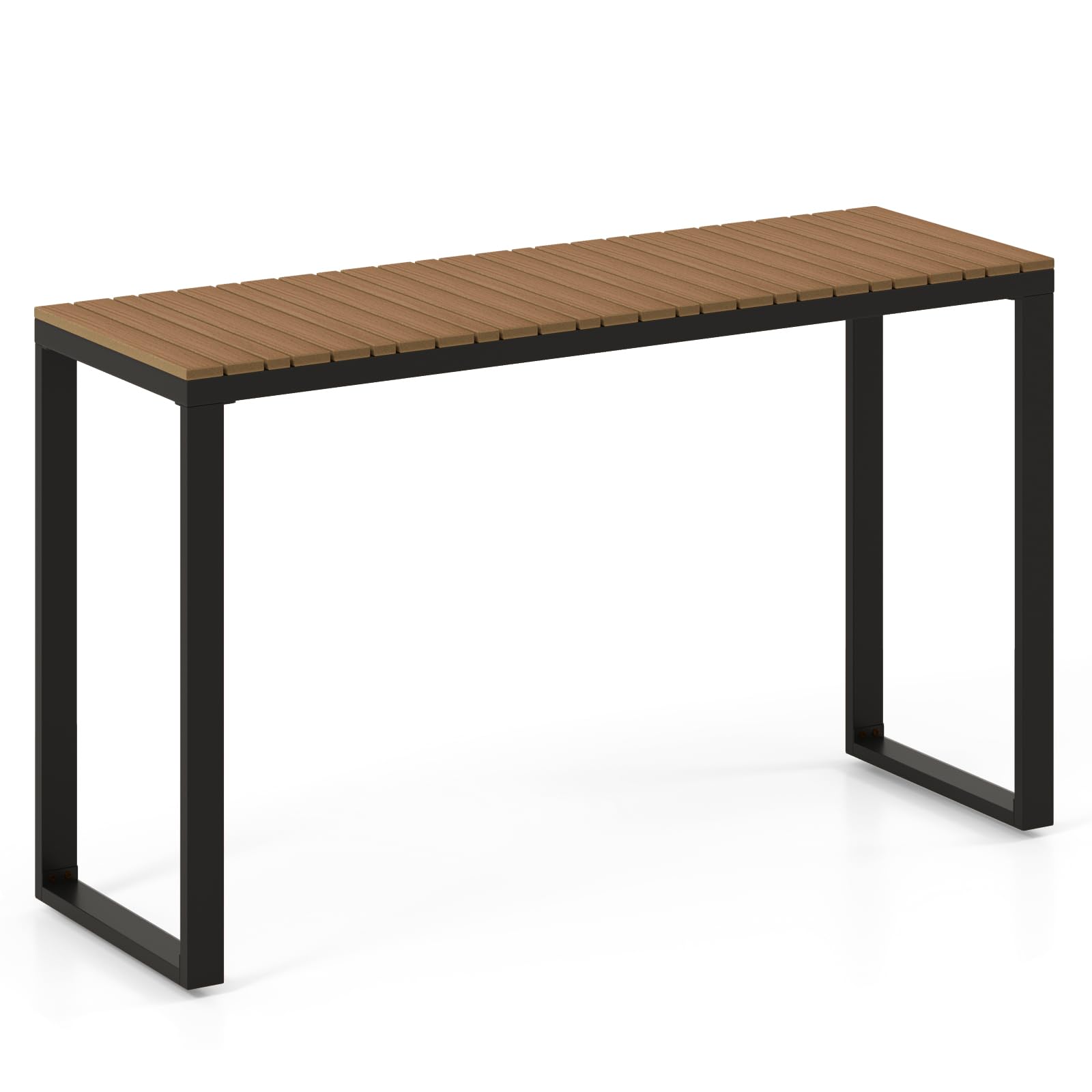 TANGZON Garden Table for 6, Outdoor Dining Table with WPC Slatted Top & Metal Legs, Rectangular Bistro Patio Dining Furniture for Backyard Balcony Lawn Poolside