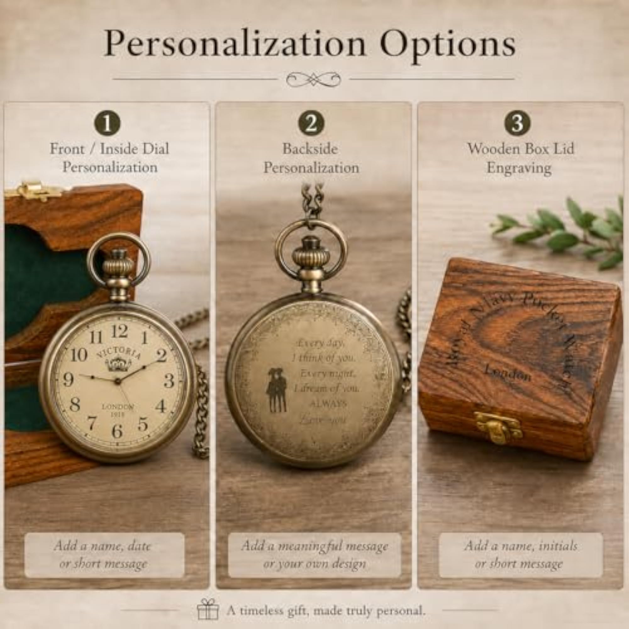 Personalized 2 Inch Pocket Watch with Wooden Box