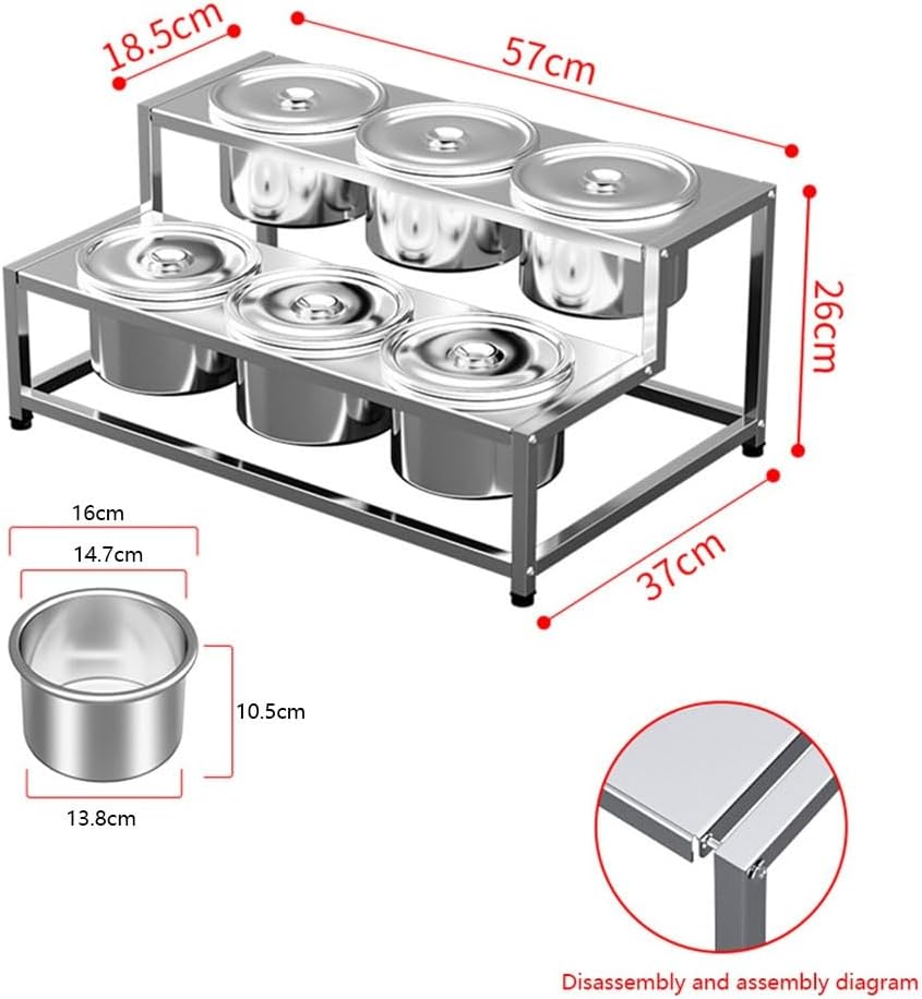 Stainless Steel Pizza Topping Station with Lid, Compartment Tray, Spice Rack Organizer for Restaurants, Durable Countertop Storage (57x37x26cm)