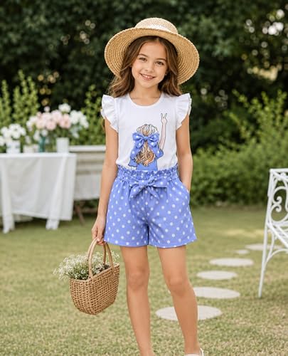 Image of Girls Summer Outfits Cute Sleeveless Top High Waisted Short Sets with Pockets Teen Girl Clothes Size 6-14 T