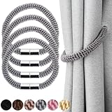 Nieffeiy Curtain Tiebacks Magnetic Curtain Tie Backs Rope 4 Pack Outdoor Window Treatment Holdbacks Curtain Holders for Drapes, Grey