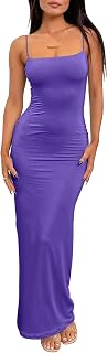 Womens Summer Casual Slip Dresses Spaghetti Strap Double Lined Bodycon Maxi Dress
