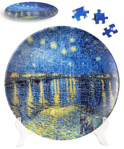 Image of PieceRelax 3D Puzzle Plate 124 Pieces - Van Gogh - Starry Night Over the Rhone - Jigsaw Puzzle for Adults, Decorative Plate with Durable Plastic Pieces, Ideal Gift for Home or Office Decor [PL1003]