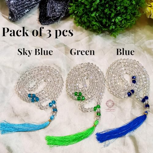 Image of Islamic Prayer Crystal Beads Tasbeeh with Silk Tassel, Skyblue Green Nevy Blue Color For Dhikar Best Gift of Hajj Umrah, Ramadan as Sadqa-e-Jariya Set of 3