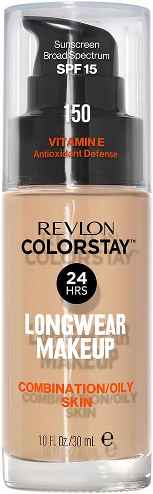 Revlon ColorStay Liquid Foundation for Combination to Oily Skin, SPF 15, Medium to Full Coverage, Long Lasting, Matte Finish, Buff (150), 30 ml